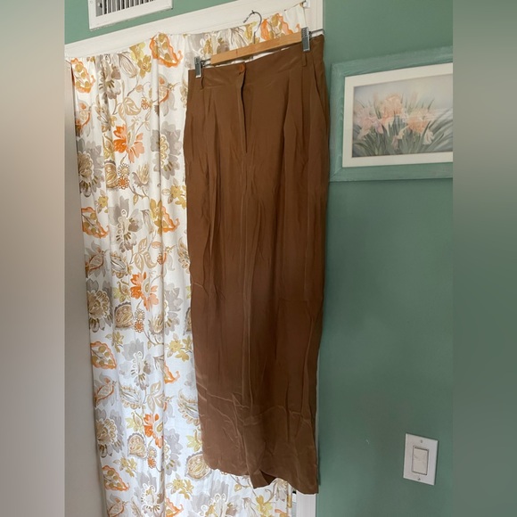 100% Silk Pants Sandra Roth Brown 12 Tall - Picture 2 of 7